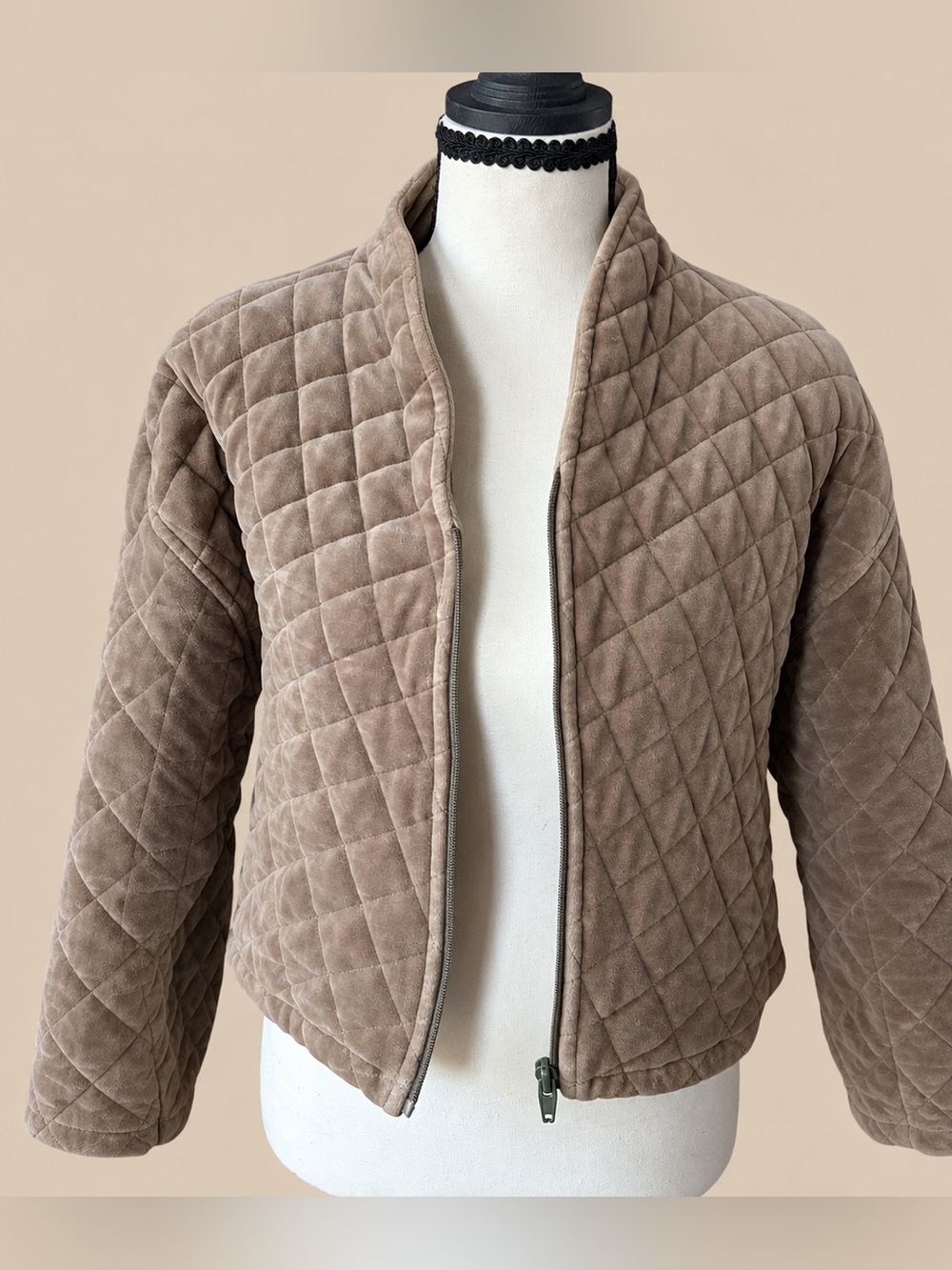 90s Vintage Perry Ellis Cropped Quilted Zip Front Jacket M